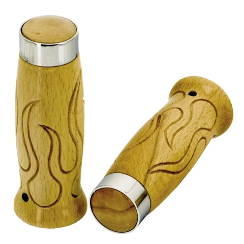 Puños De Madera Para Harley-Davidson Flame Wooden Hand Grips