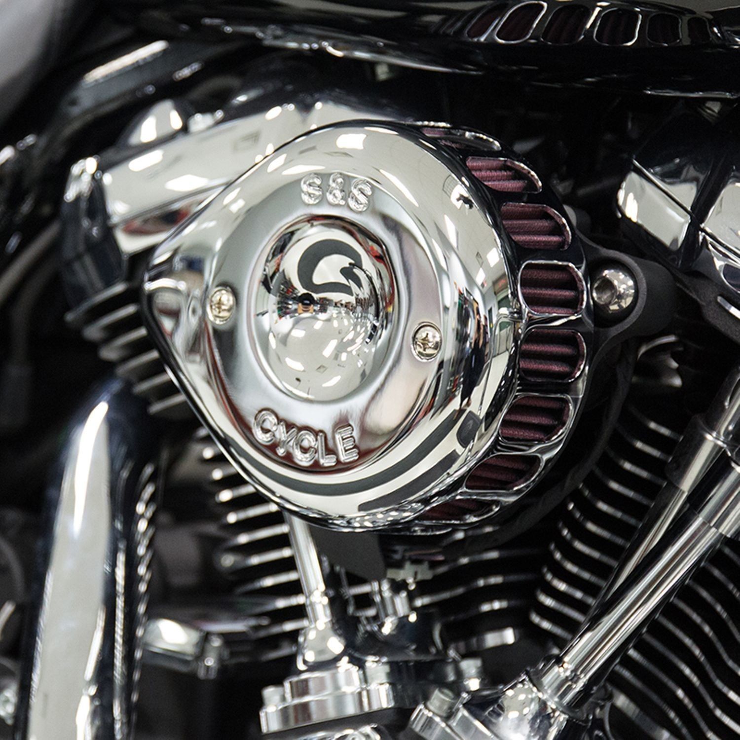 S&amp;S Chrome Mini Teardrop Stealth Air Cleaner For Harley-Davidson Twin Cam FBW