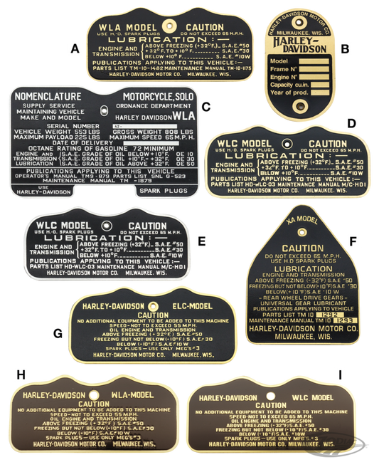 dataplate WLC 1943, zink For Harley-Davidson