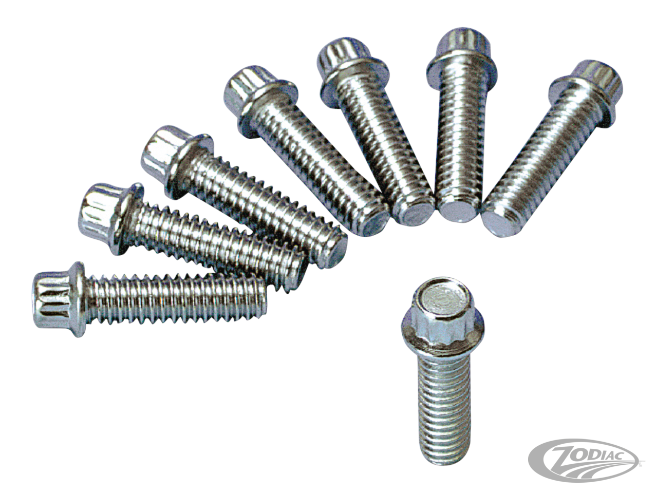 Chrome 12-Pnt screws 1/4-20x7/8", set/8 For Harley-Davidson