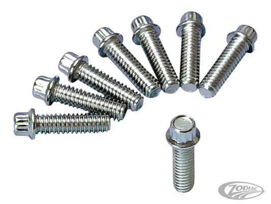 Chrome 12-Pnt screws 1/4-20x7/8", set/8 For Harley-Davidson