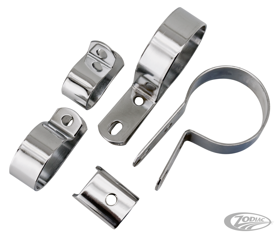 Exhaust clamps Blk Knuckle 1941-47 5Pce For Harley-Davidson