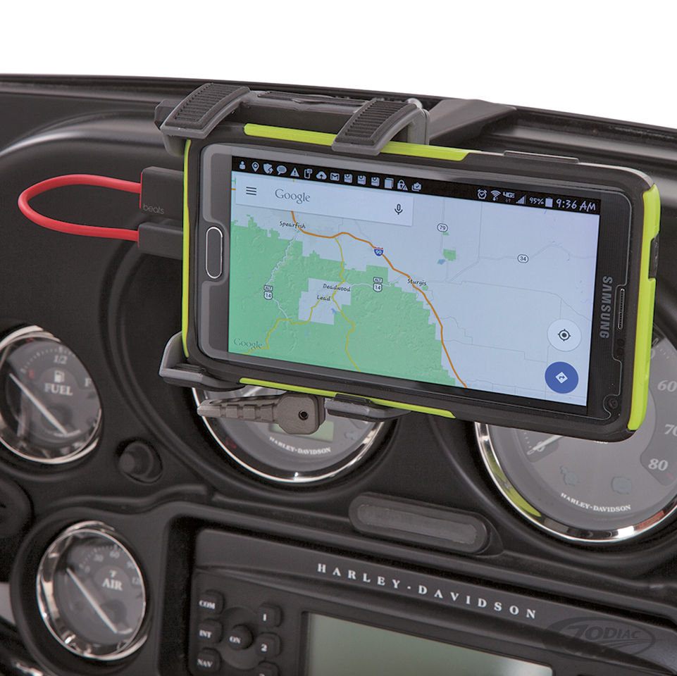 Phone Hldr w/Chrgr Batwing mnt 14-up Blk For Harley-Davidson