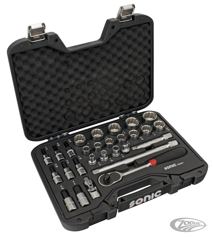 Sonic 28pc 1/2" drive socket set SAE For Harley-Davidson