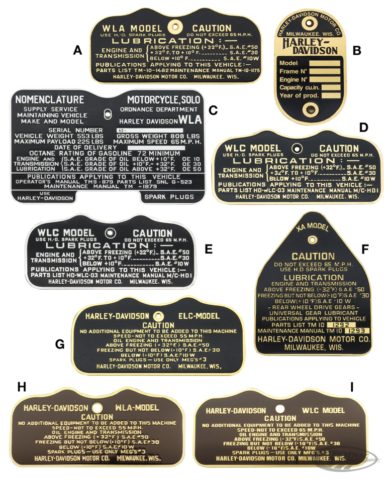 cautionplate 41+early 42WLA military brs For Harley-Davidson