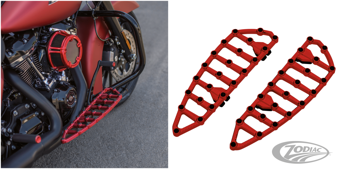 Ness MX Billet Floorboards - Red For Harley-Davidson