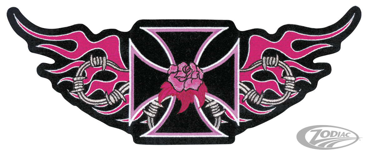 Pink Iron Cross patch 12.25"x5" For Harley-Davidson