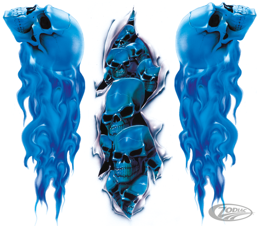 Blue skull set decals 4" x 10.3" For Harley-Davidson