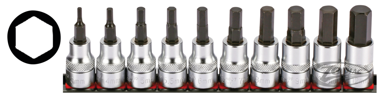 3/8" Socketbitset hex metric 10PC on rai For Harley-Davidson