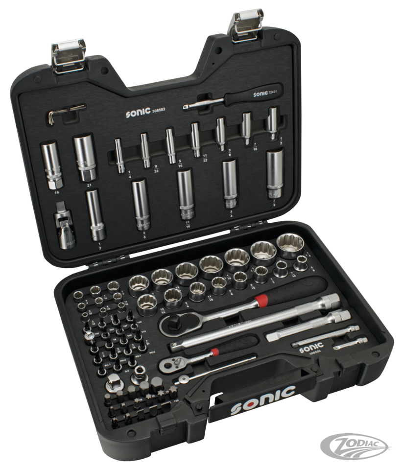 Sonic 85pc 1/4"+1/2" drive socketset SAE For Harley-Davidson
