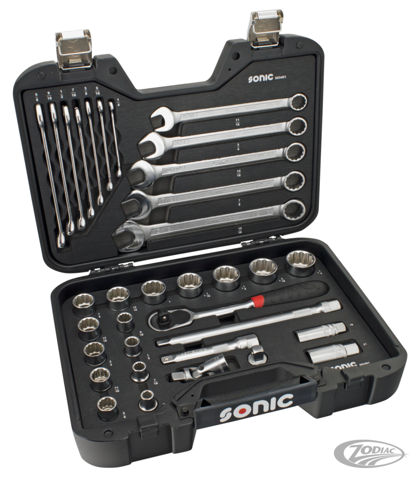 Sonic 34pc 1/2" dr socket/wrench set SAE For Harley-Davidson