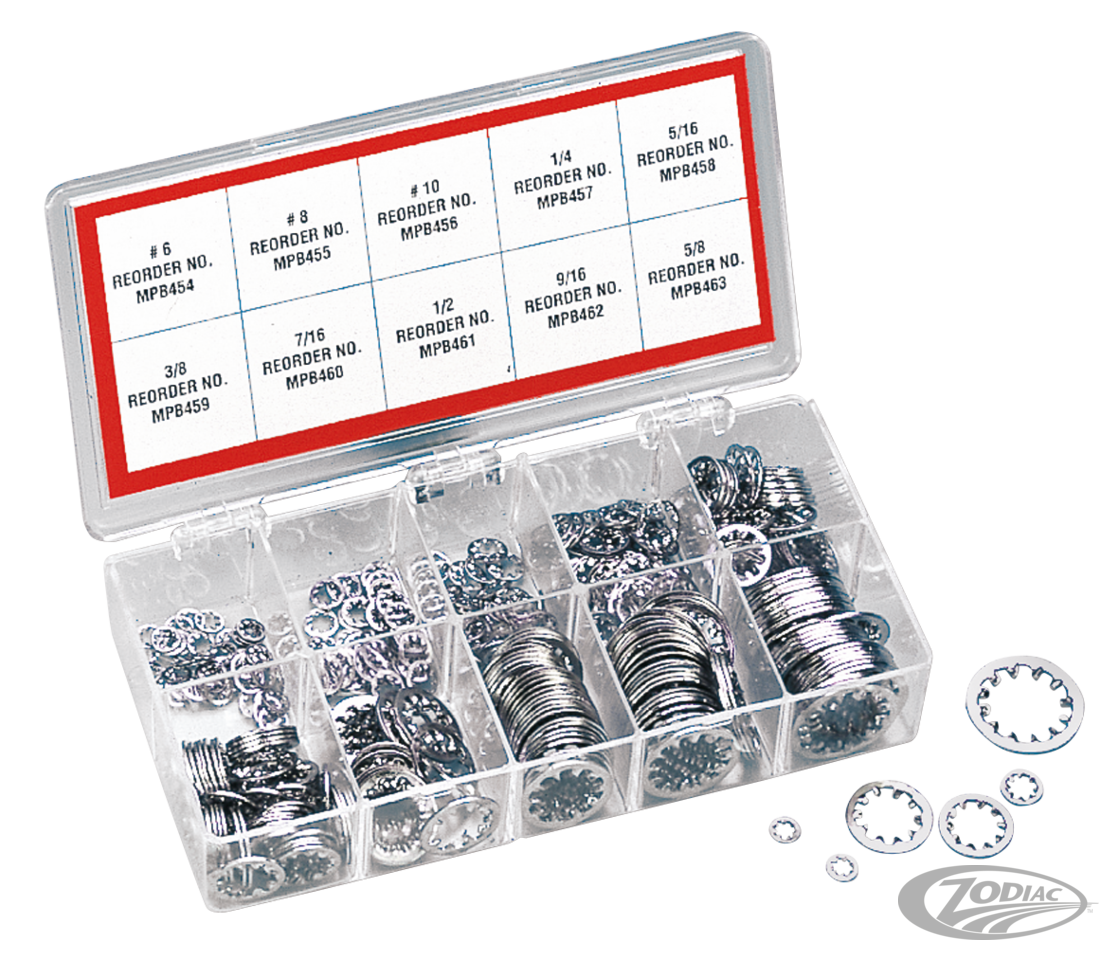 Assort. tray chrome plated int. lockwash For Harley-Davidson