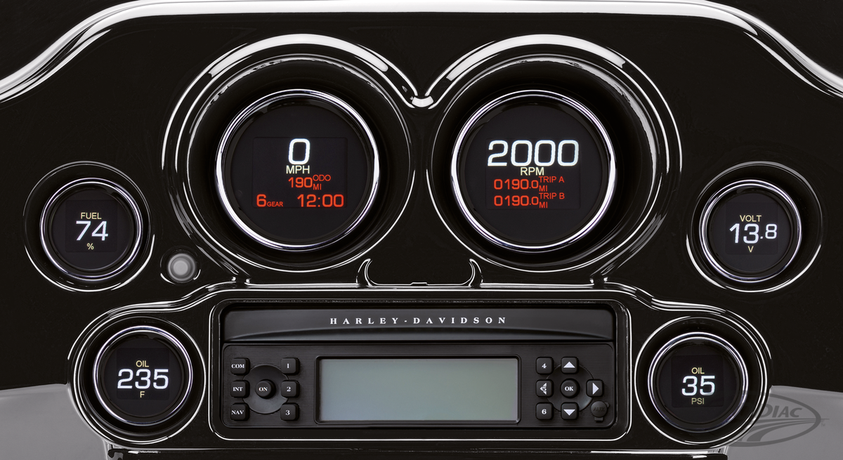 HLY BGR 6 GAUGE  MLX 04+  Chrome Bezels For Harley-Davidson