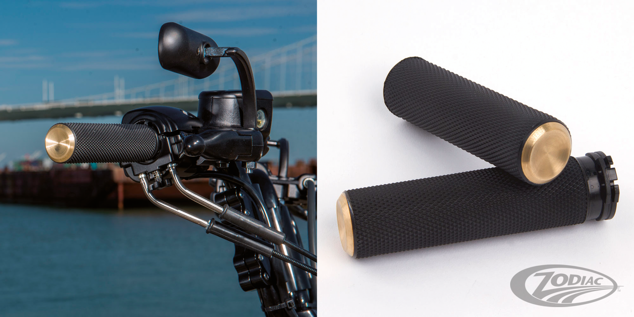 KNURLED RUBBER GRIPS, CBL , BRASS For Harley-Davidson