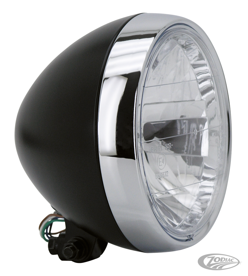 GZP Black 7" headlight w/chrome bezel EU For Harley-Davidson