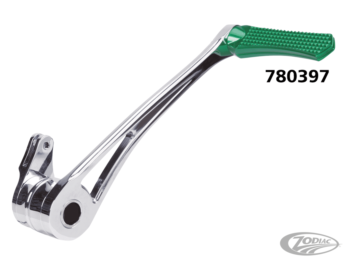 DMND BRAKE ARM CHR+GREEN PEG FLH/T14-UP For Harley-Davidson