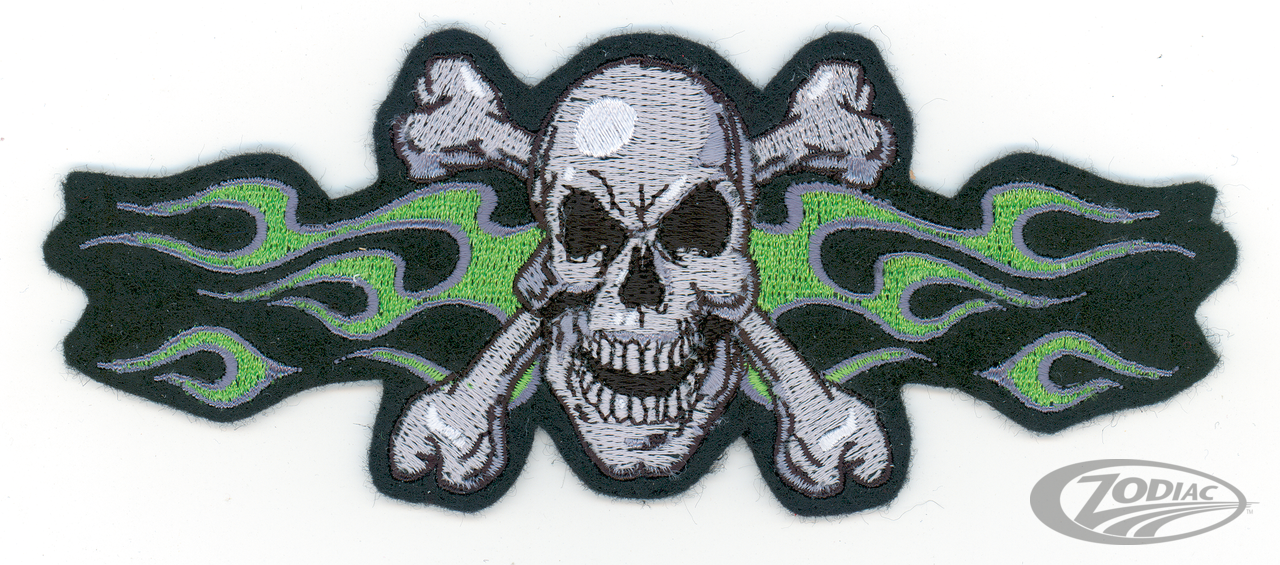 Green Flame Skull Mini Patch For Harley-Davidson