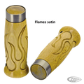 Flames style wooden grips satin chr band For Harley-Davidson