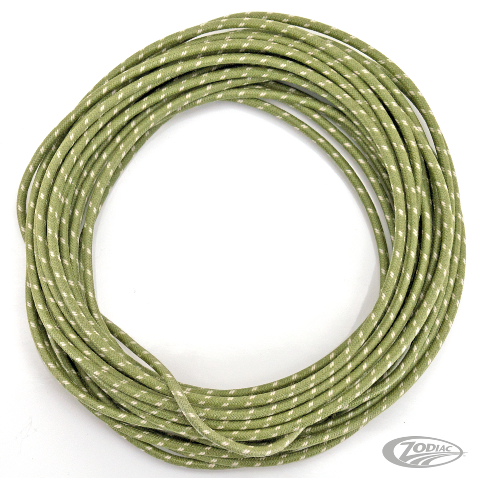 green cotton wire w/white tracer 25ft For Harley-Davidson