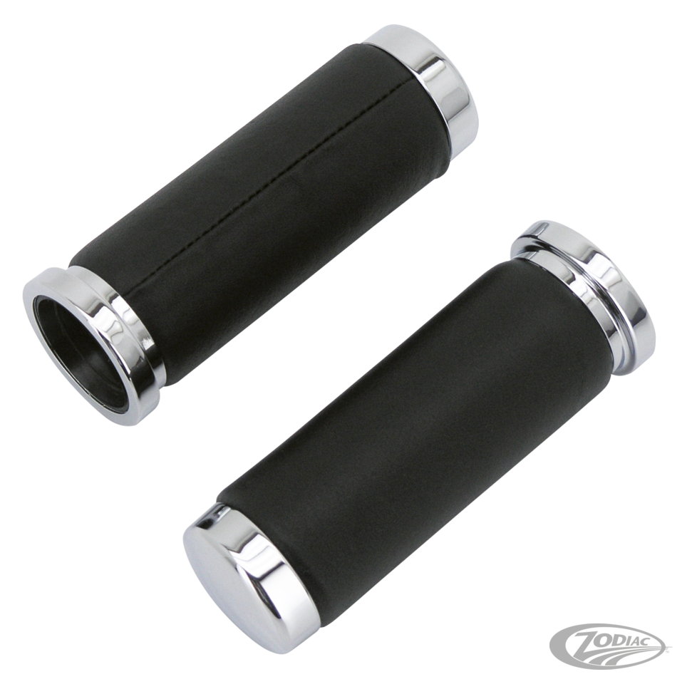 GZP Chrome & Leatherbound gripset For Harley-Davidson