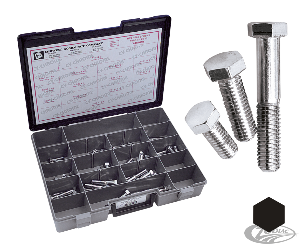 Ass.Tray chr. Hex head cap screws 65pcs For Harley-Davidson