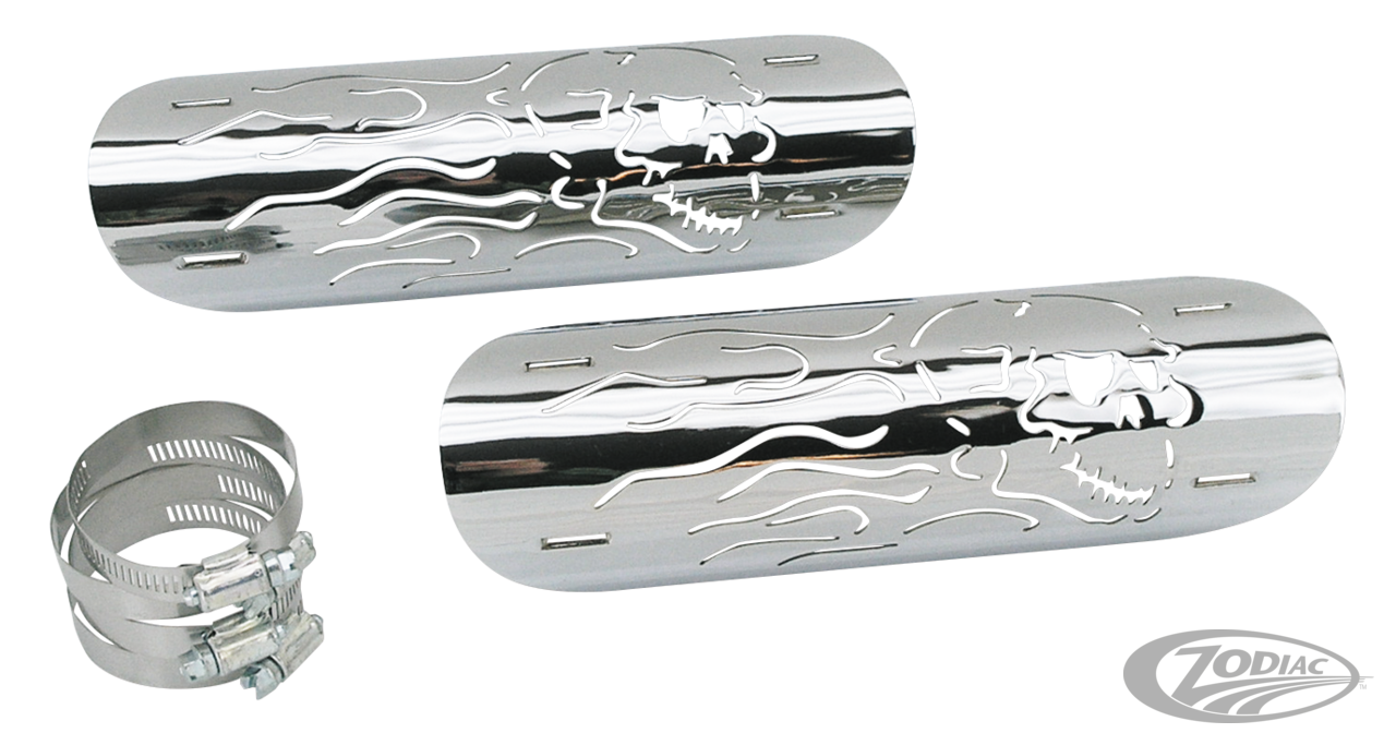 Flaming Skull Heatshield chrome Set For Harley-Davidson