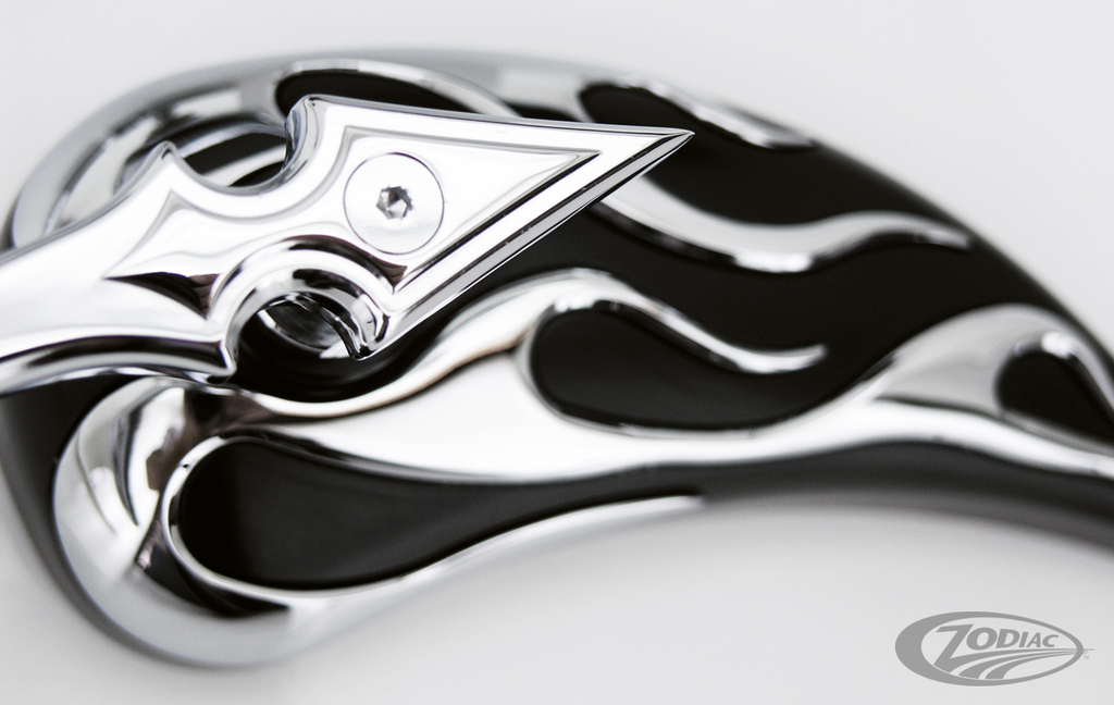 GZP Chrome & black flame mirror set For Harley-Davidson