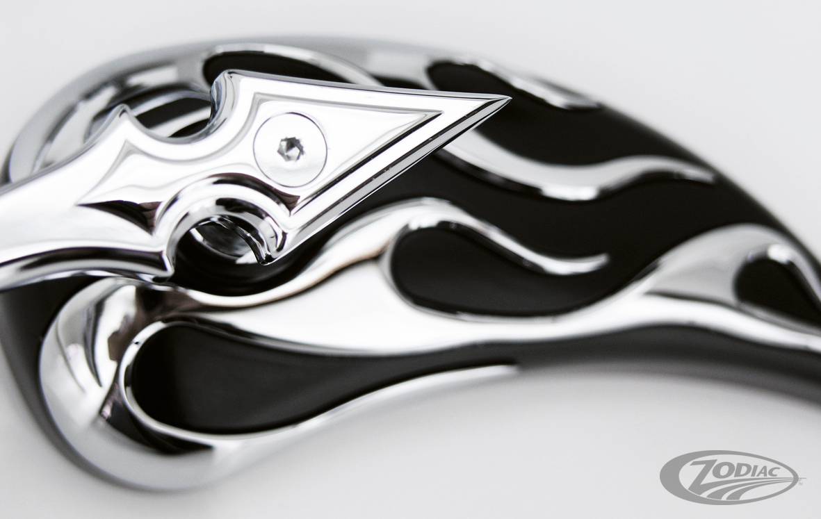 GZP Chrome & black flame mirror set For Harley-Davidson
